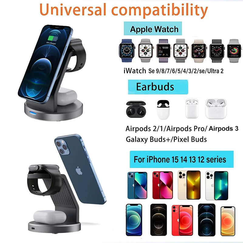 3 In 1 Wireless Charger Stand Mobile phone Holder For iPhone 16 15 14 13 Pro Max iWatch AirPods Fast Charging Station